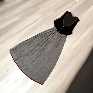 Carol Anderson VTG Black Velvet Stripe Maxi Dress Small Vest Button